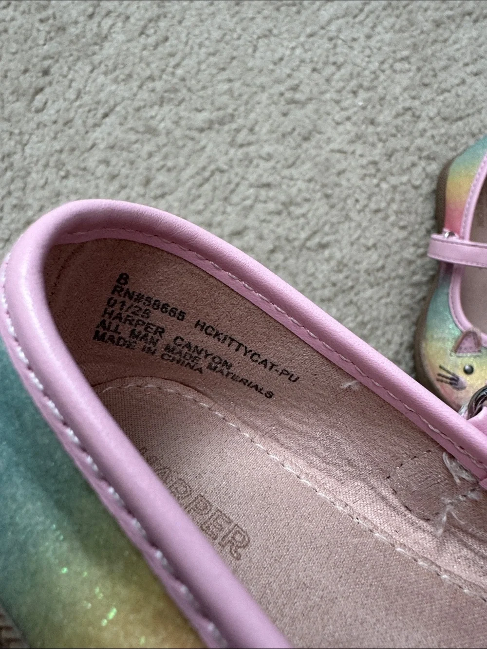 Harper Canyon Girls' Pastel Rainbow Cat Mary Jane Shoes - Pink Trim - size 8